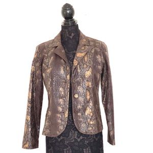 Brown Gold Metallic Animal Print Moto Blazer Jacket